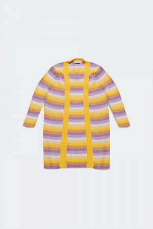 Knitted stripe maxi cardi in purple