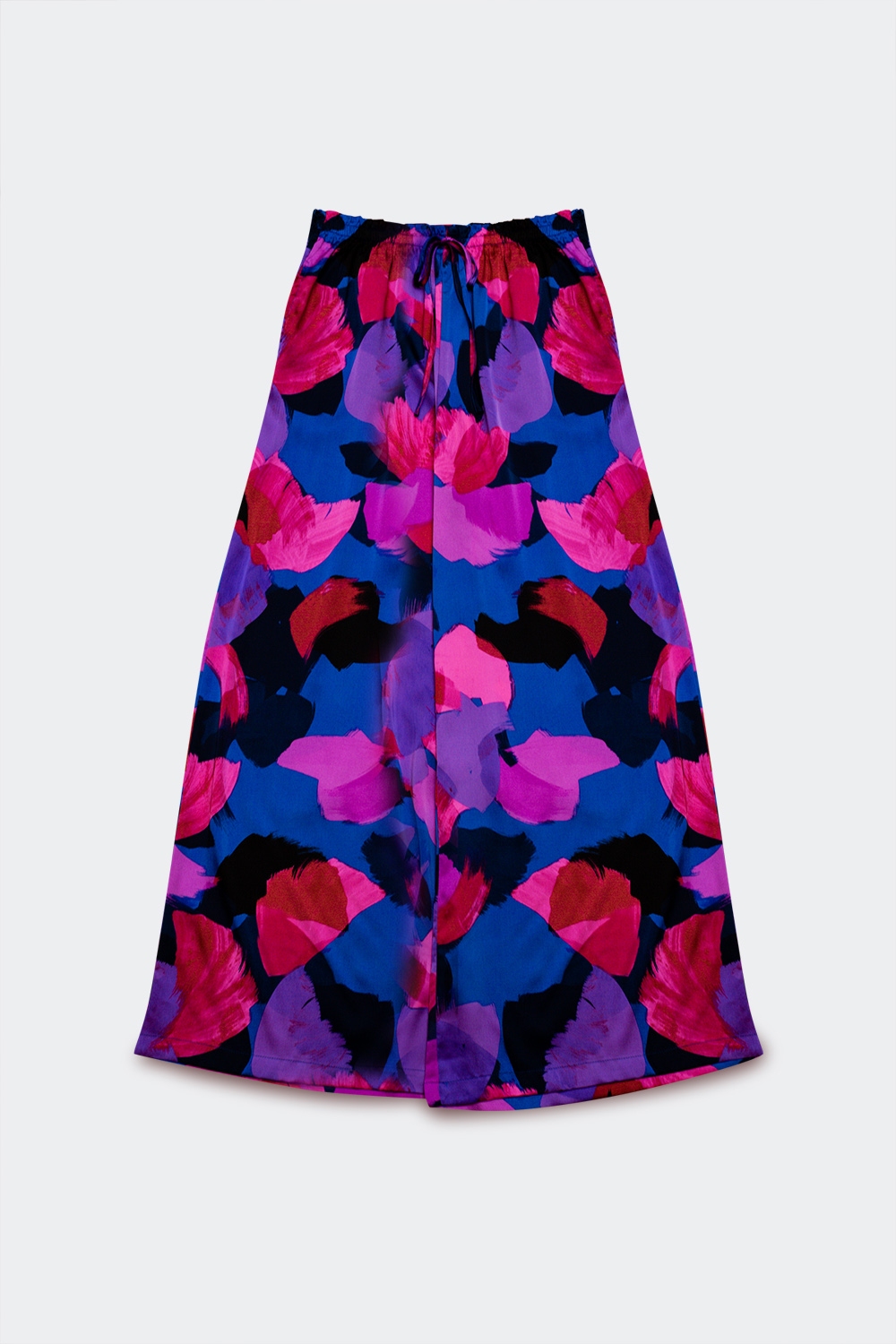 Pantalones morados de pernera ancha con estampado floral Pantalones morados de pernera ancha con estampado floral