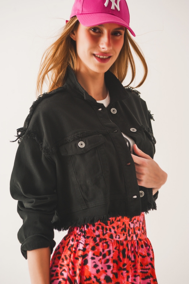Veste en jean courte style trucker noire