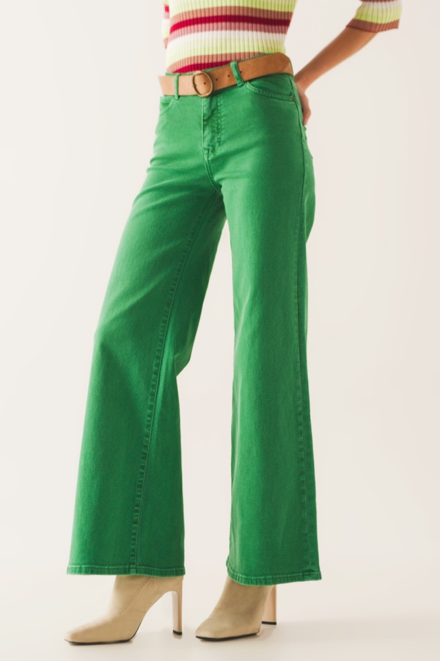 Jeans a fondo ampio in misto cotone verde