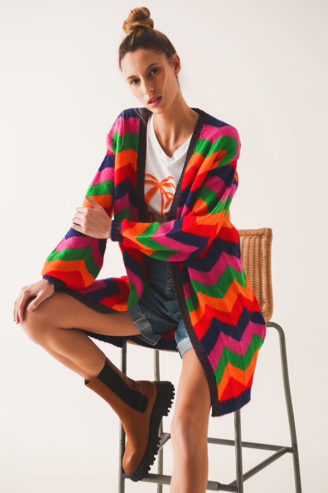 Maxi cardigan tricotado em azul marinha