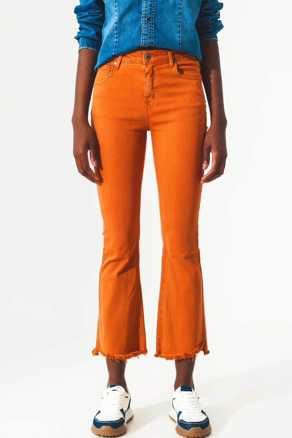 Pantalones de campana con borde de dobladillo sin rematar en naranja Pantalones de campana con borde de dobladillo sin rematar en naranja