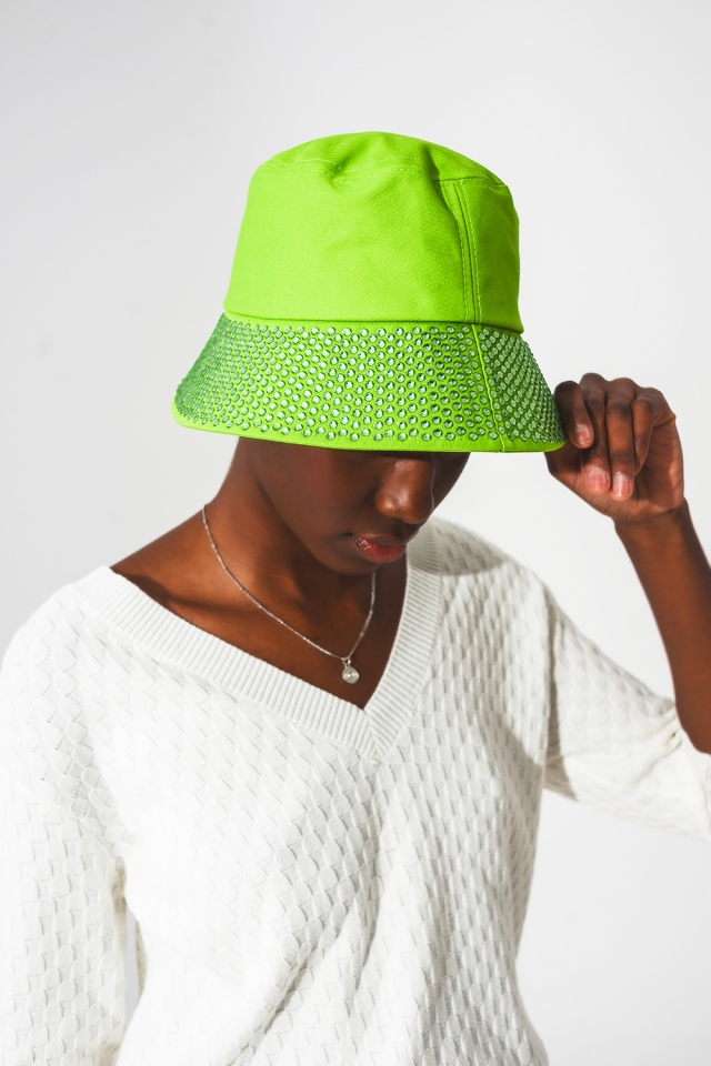 Diamante bucket hat in green