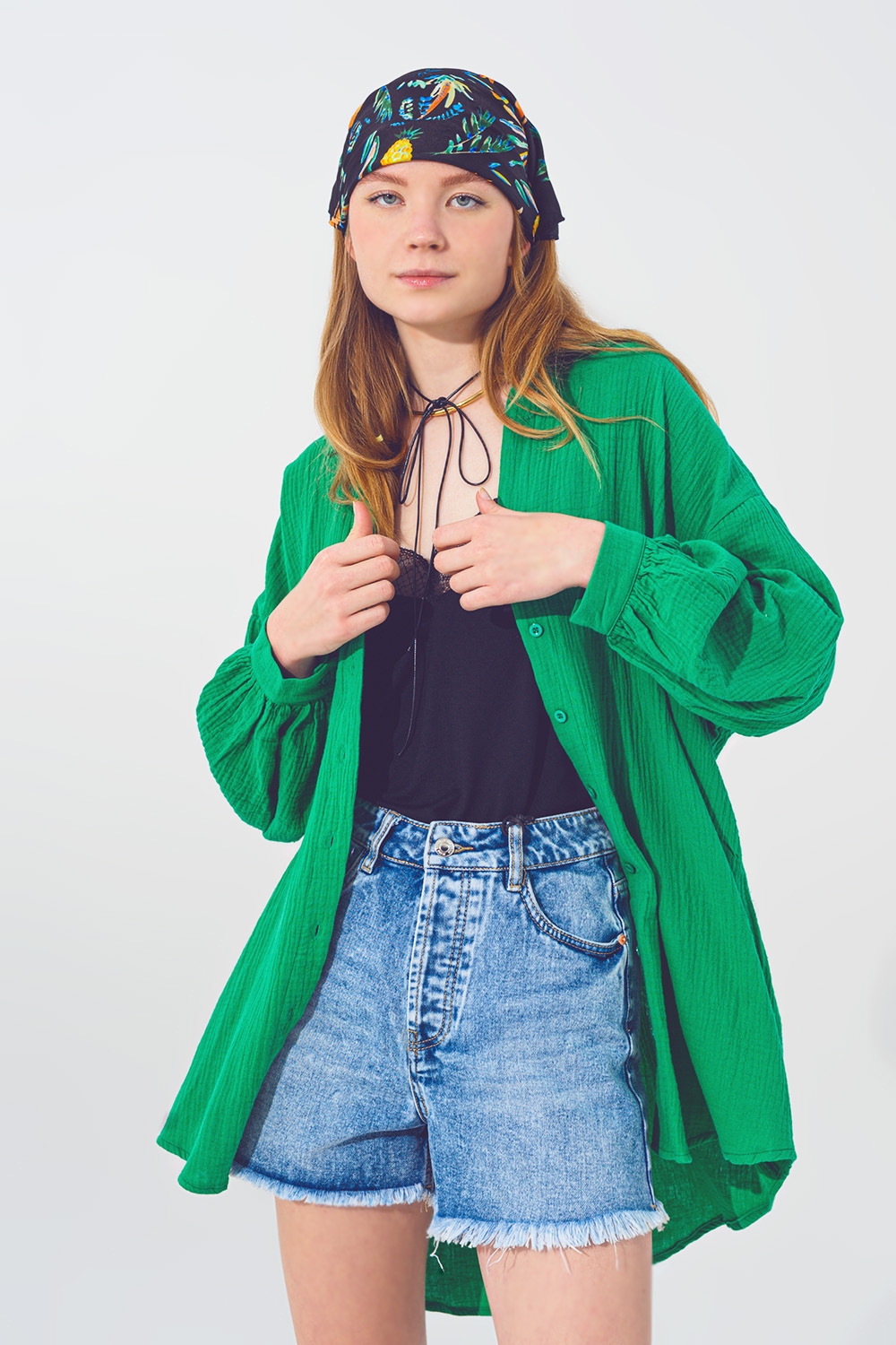 Camisa Texturizada  Extragrande de Corte Holgado en Verde