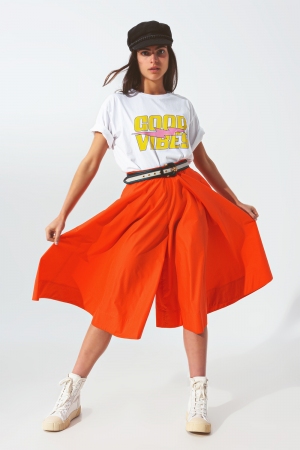Falda de línea A con cinturilla elástica en naranja