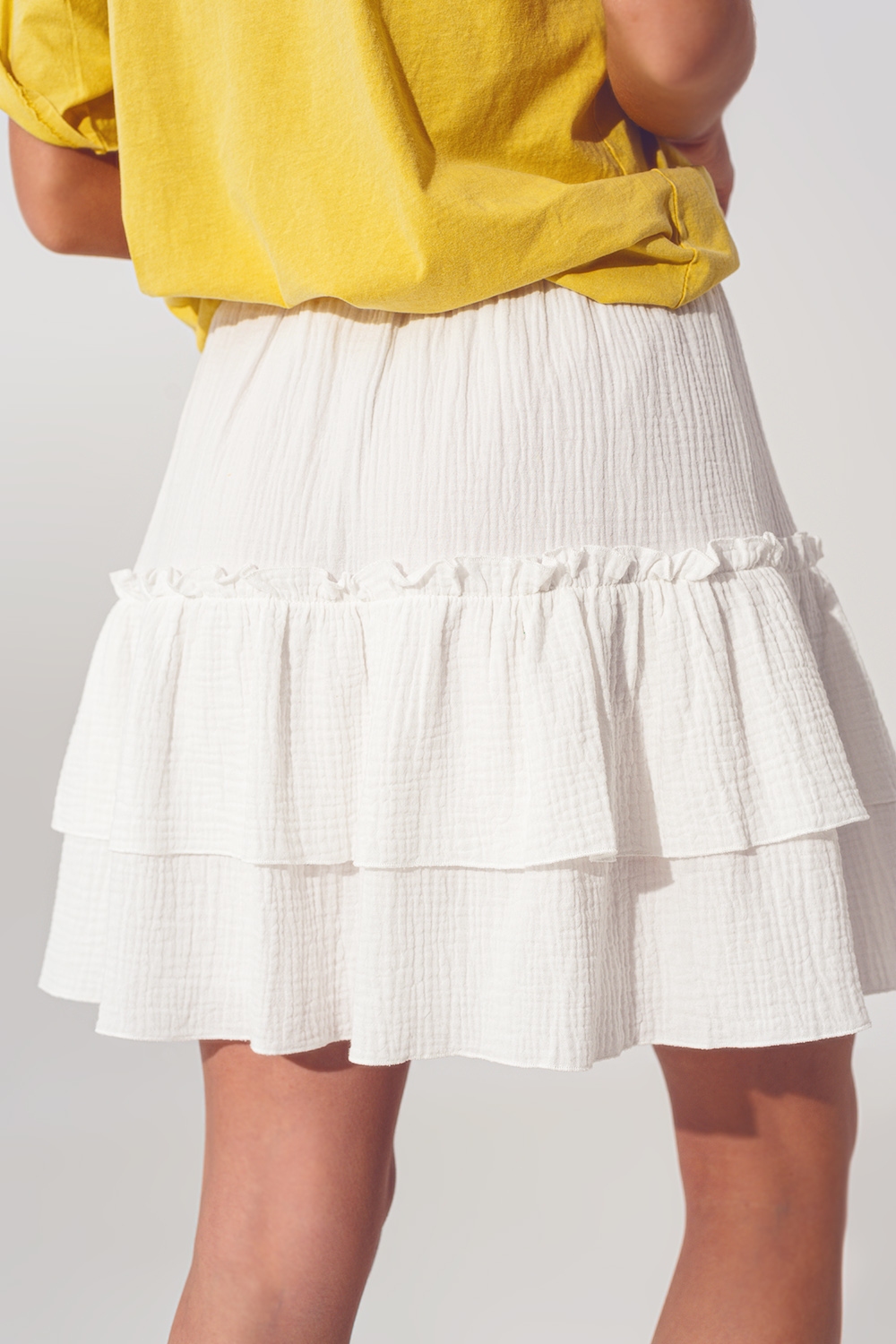 Minifalda con Volantes Texturizados en Blanco Minifalda con Volantes Texturizados en Blanco