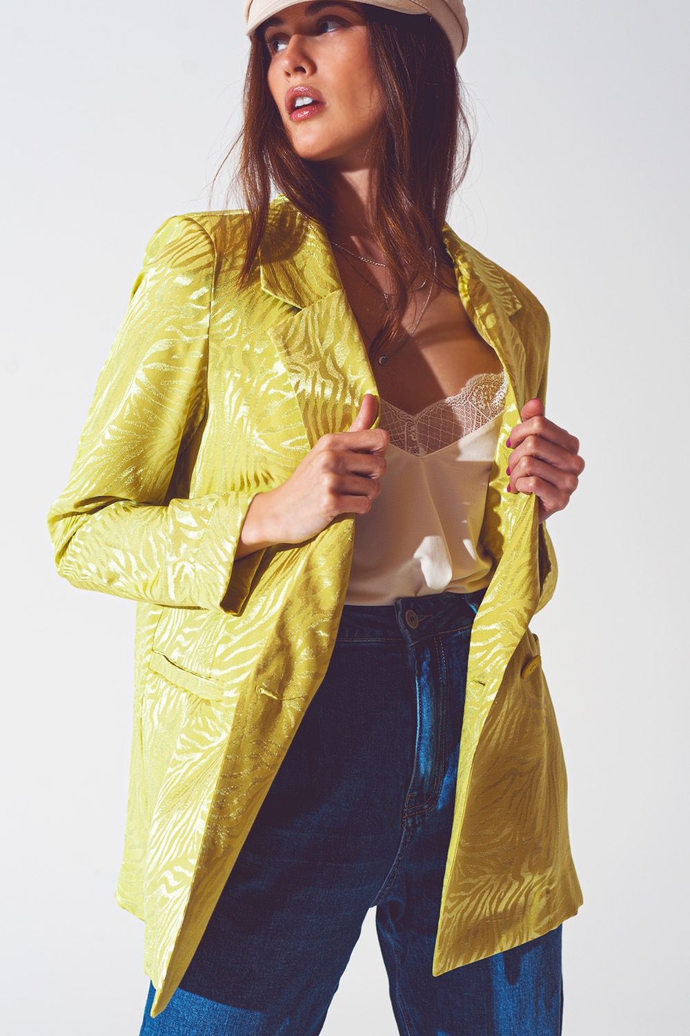 Blazer de estampado de cebra oversize en verde
