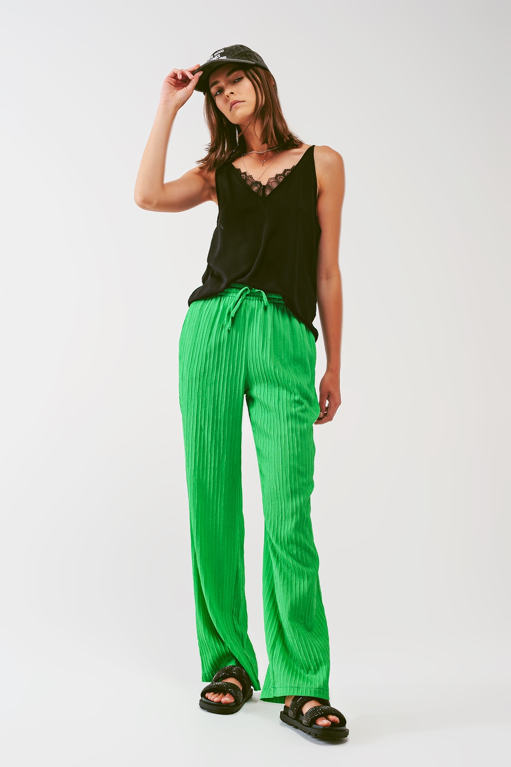 Pantalón de rayas holgado en verde Pantalón de rayas holgado en verde