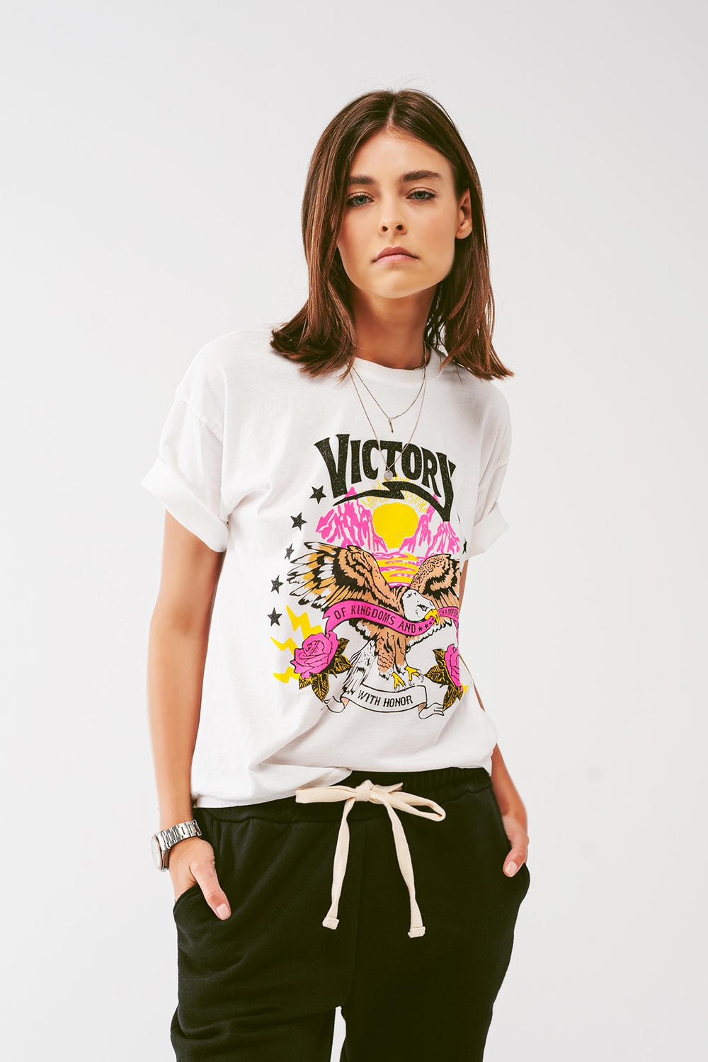 Camiseta con texto Victory en blanco Camiseta con texto Victory en blanco