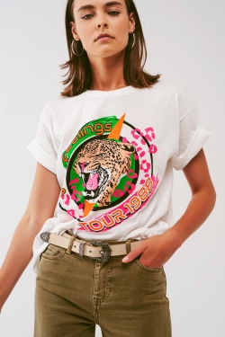 T-shirt avec motif logo tigre en blanc