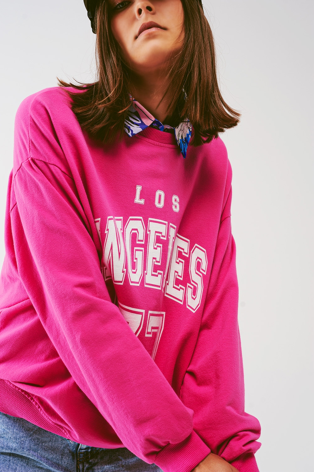 Sudadera con texto Los Angeles 77 en rosa Sudadera con texto Los Angeles 77 en rosa