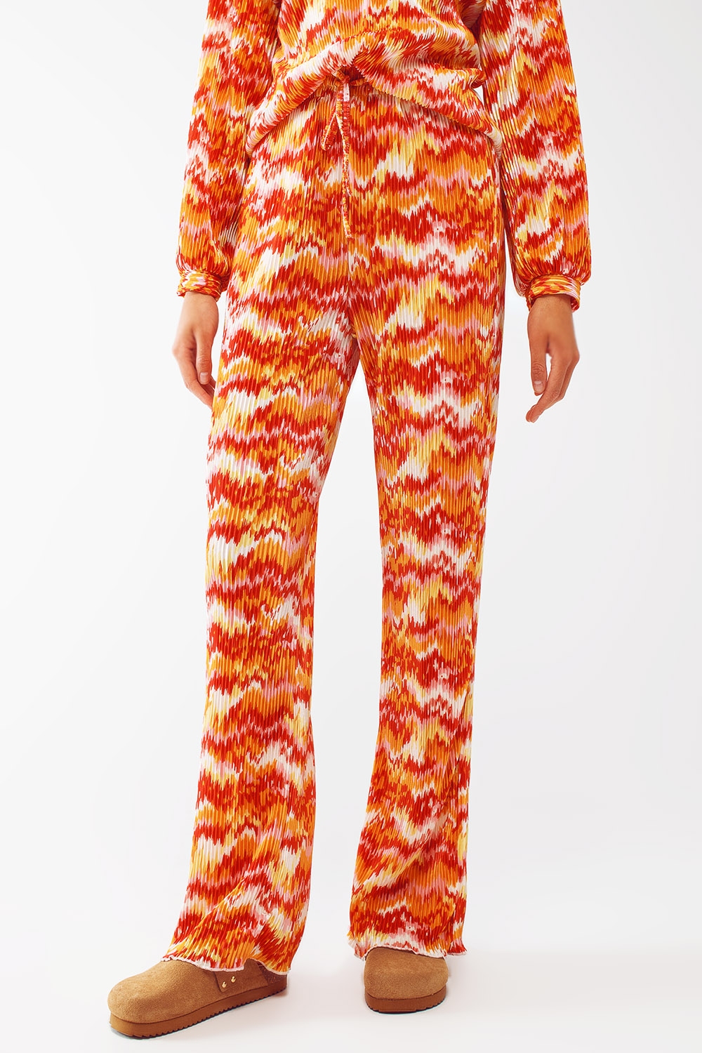 Pantalones de pierna recta con textura y estampado abstracto Pantalones de pierna recta con textura y estampado abstracto