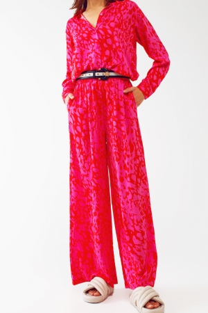 Wide Leg Animal Print Pants in Fuchsia