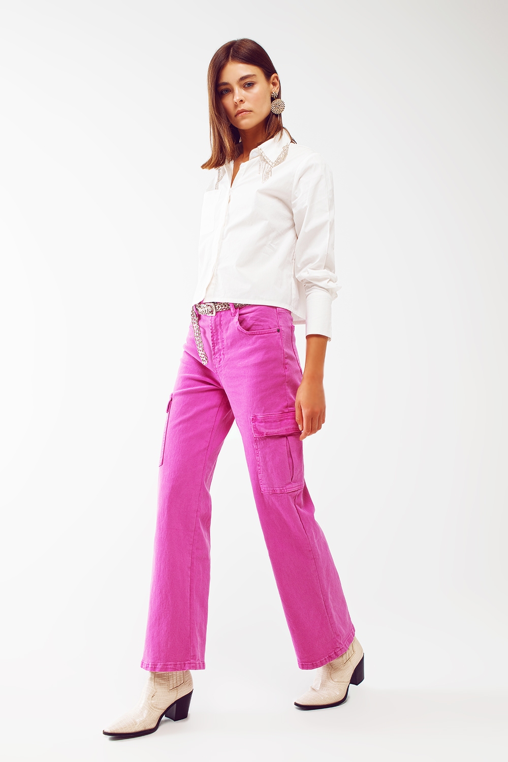 Pantalones cargo rectos en fucsia Pantalones cargo rectos en fucsia