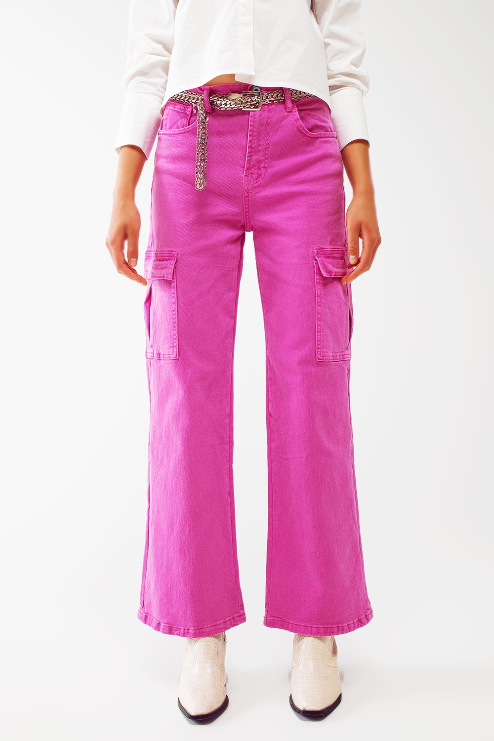 Pantalones cargo rectos en fucsia Pantalones cargo rectos en fucsia