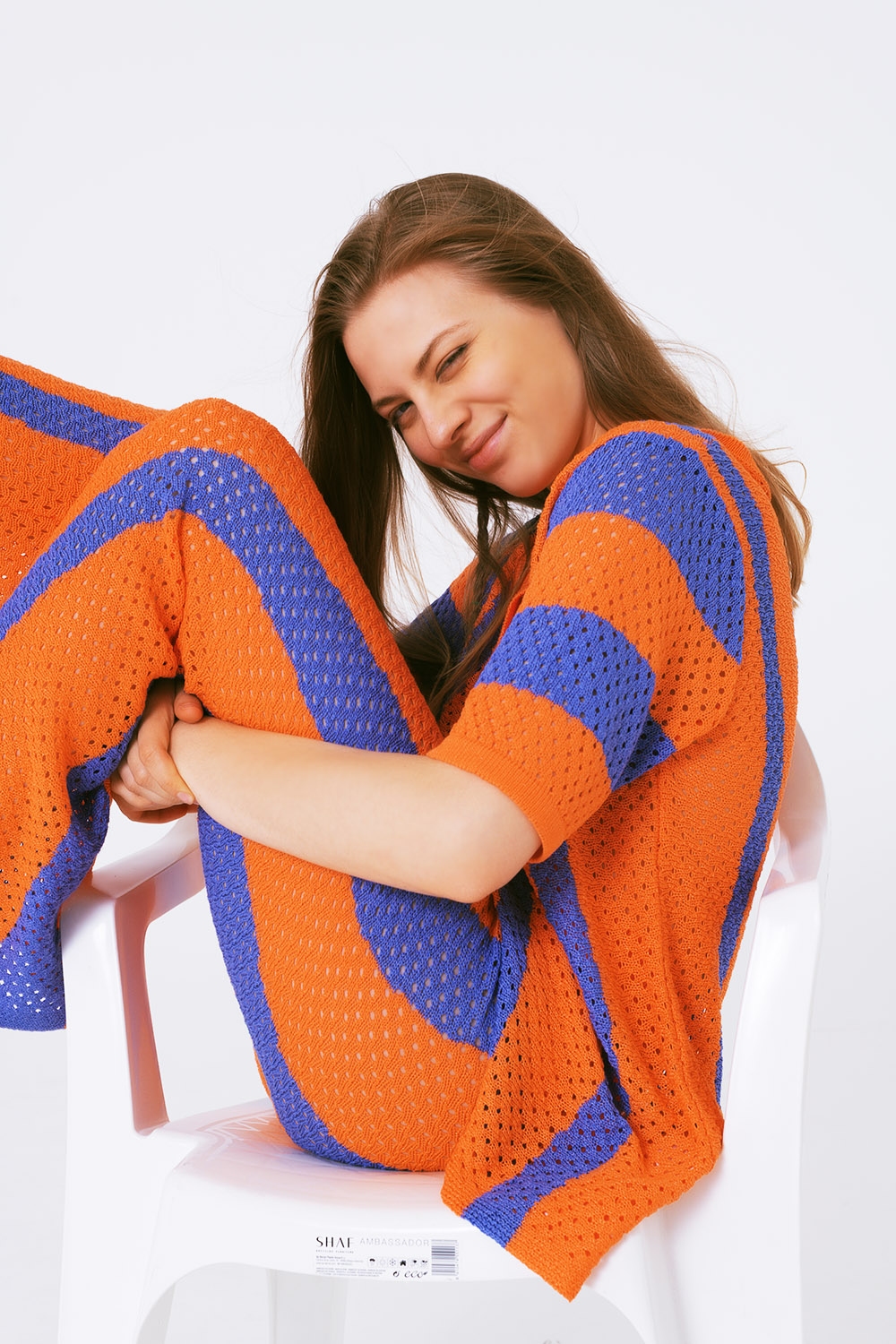 Cardigan de punto de crochet a rayas naranja