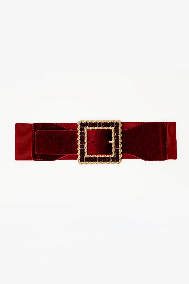 Cinturón rojo cuadrado con pedrería y elástico ajustable