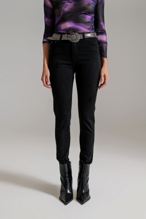 High waisted skinny jeans Distressed At The Hem in Black