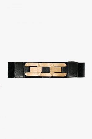 black elastic belt with triple metal buckle