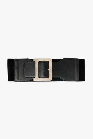 Breiter elastischer schwarzer Gürtel mit Strassstein-Details