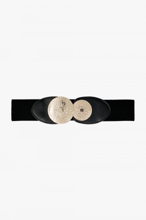 Cinturón negro elástico con doble hebilla de metal