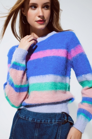 Suéter multicolor con rayas en rosa y azules