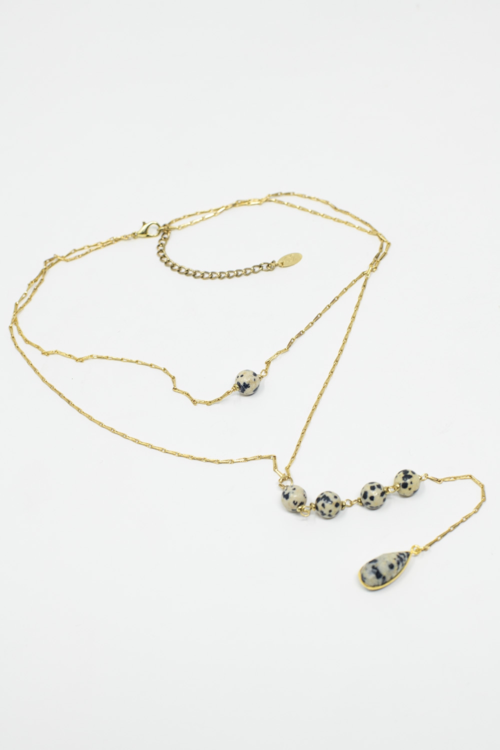 Collar 2 en 1 con piedras blancas y negras jaspeadas Collar 2 en 1 con piedras blancas y negras jaspeadas