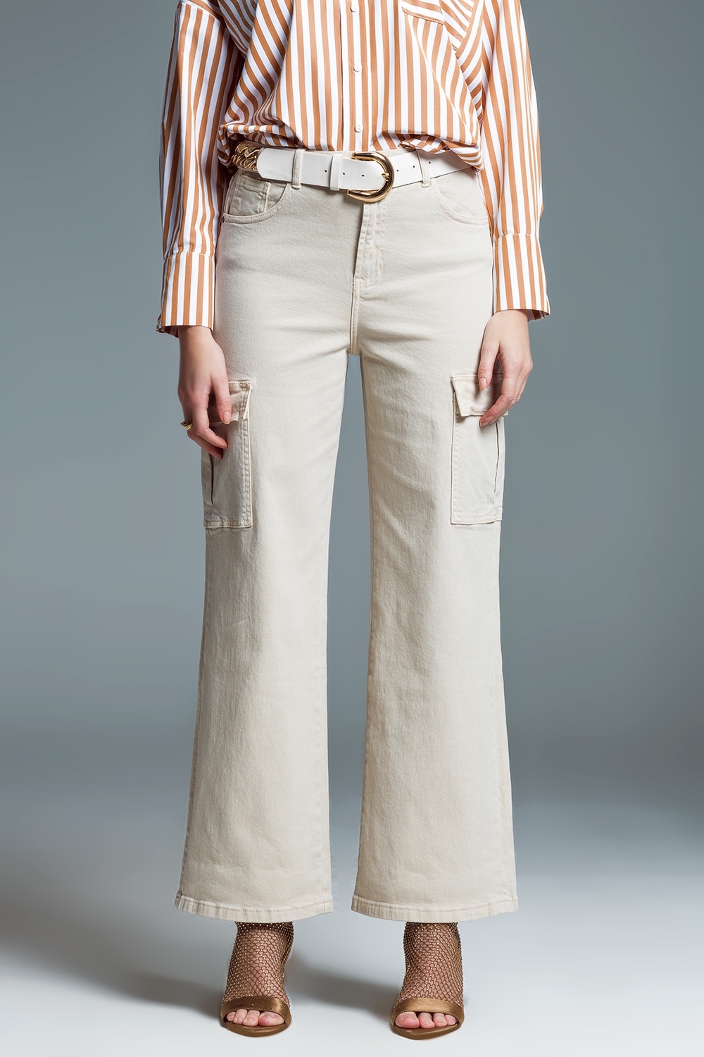 Vaqueros cargo rectos en beige Vaqueros cargo rectos en beige
