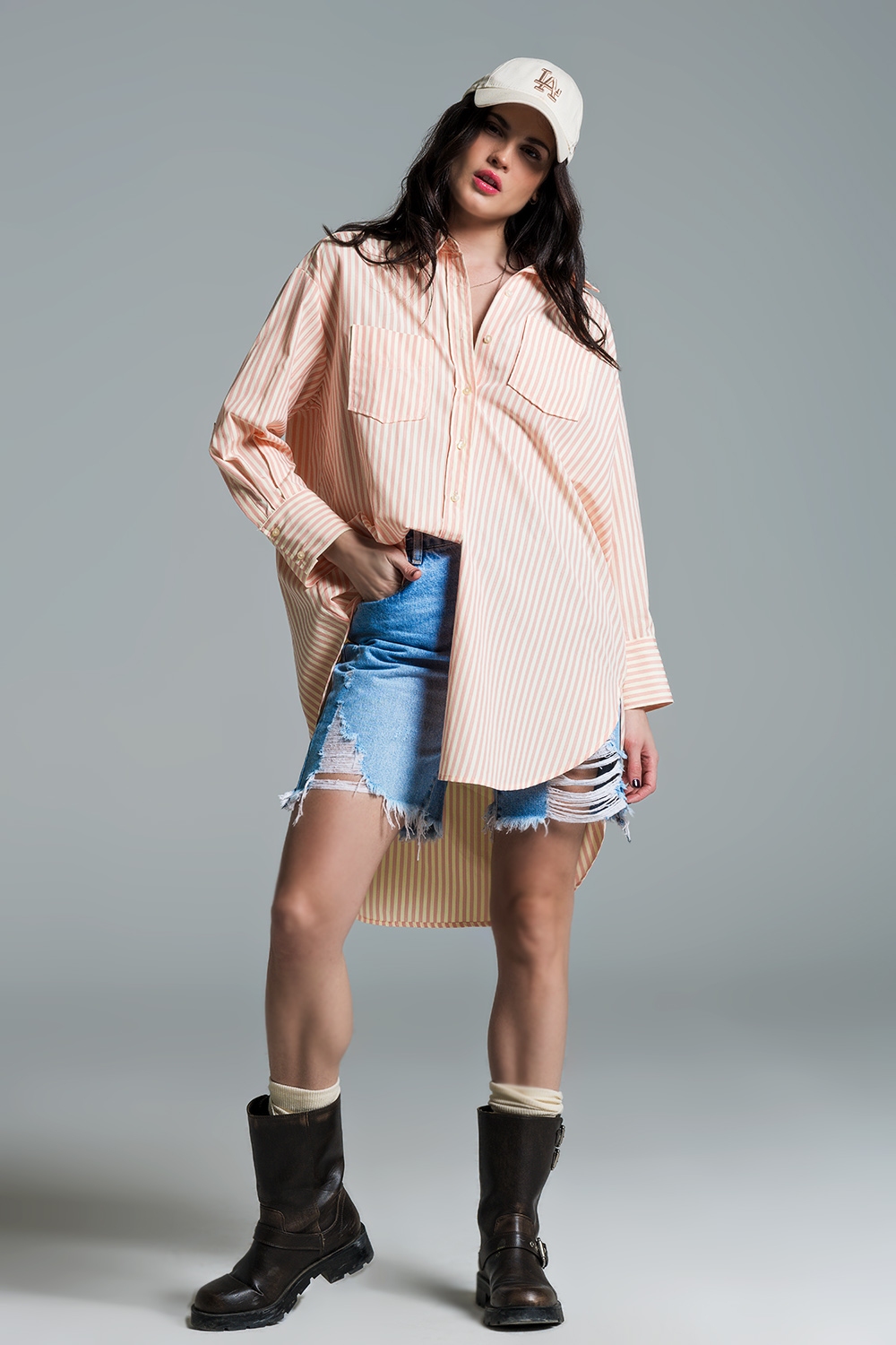 Blusa oversize naranja claro con rayas blancas Blusa oversize naranja claro con rayas blancas