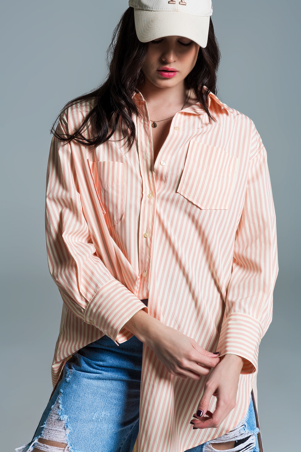 Blusa oversize naranja claro con rayas blancas Blusa oversize naranja claro con rayas blancas