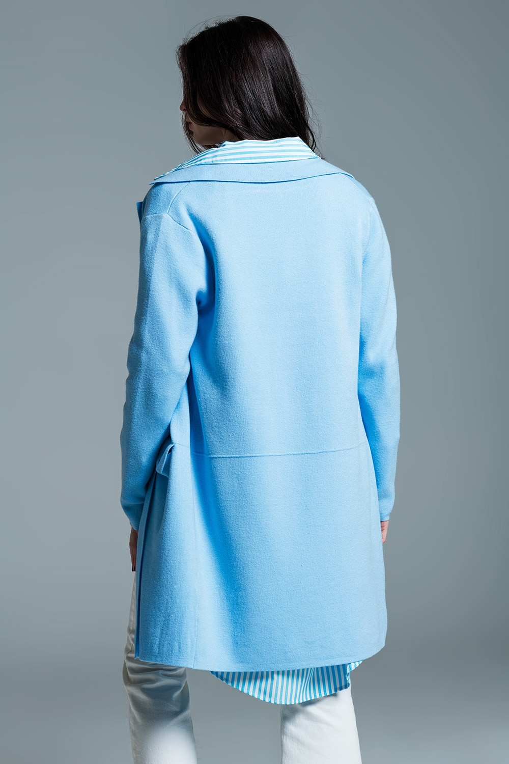 C&aacute;rdigan maxi de cuello oversize en azul beb&eacute;