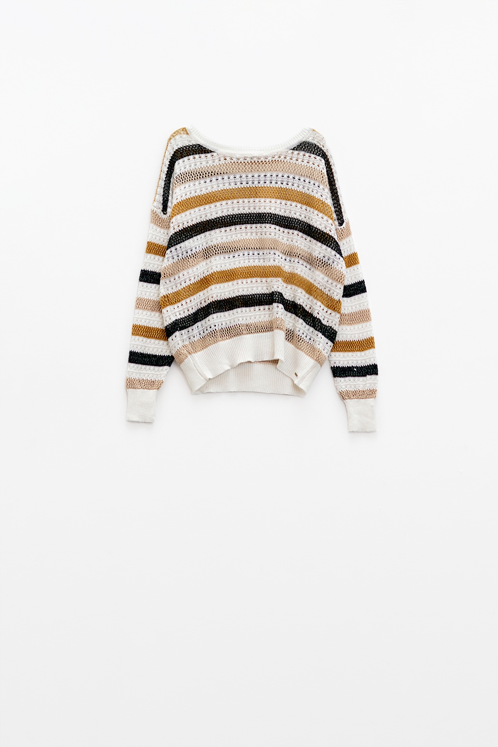 Jersey de punto blanco con rayas multicolores Jersey de punto blanco con rayas multicolores