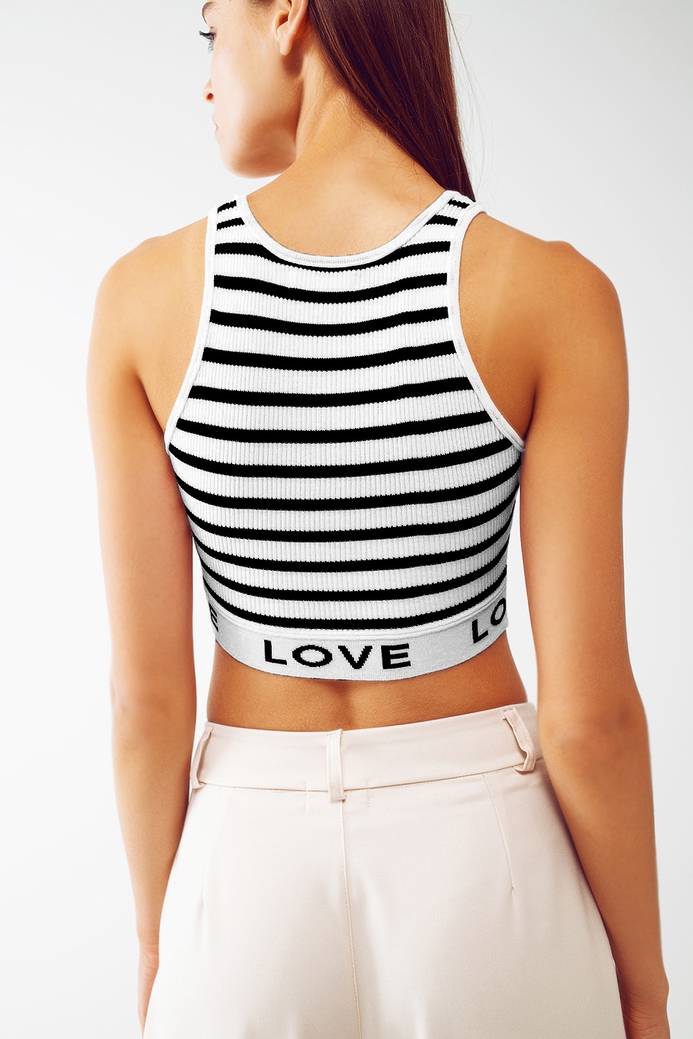 Top corto a rayas con texto de amor en blanco Top corto a rayas con texto de amor en blanco