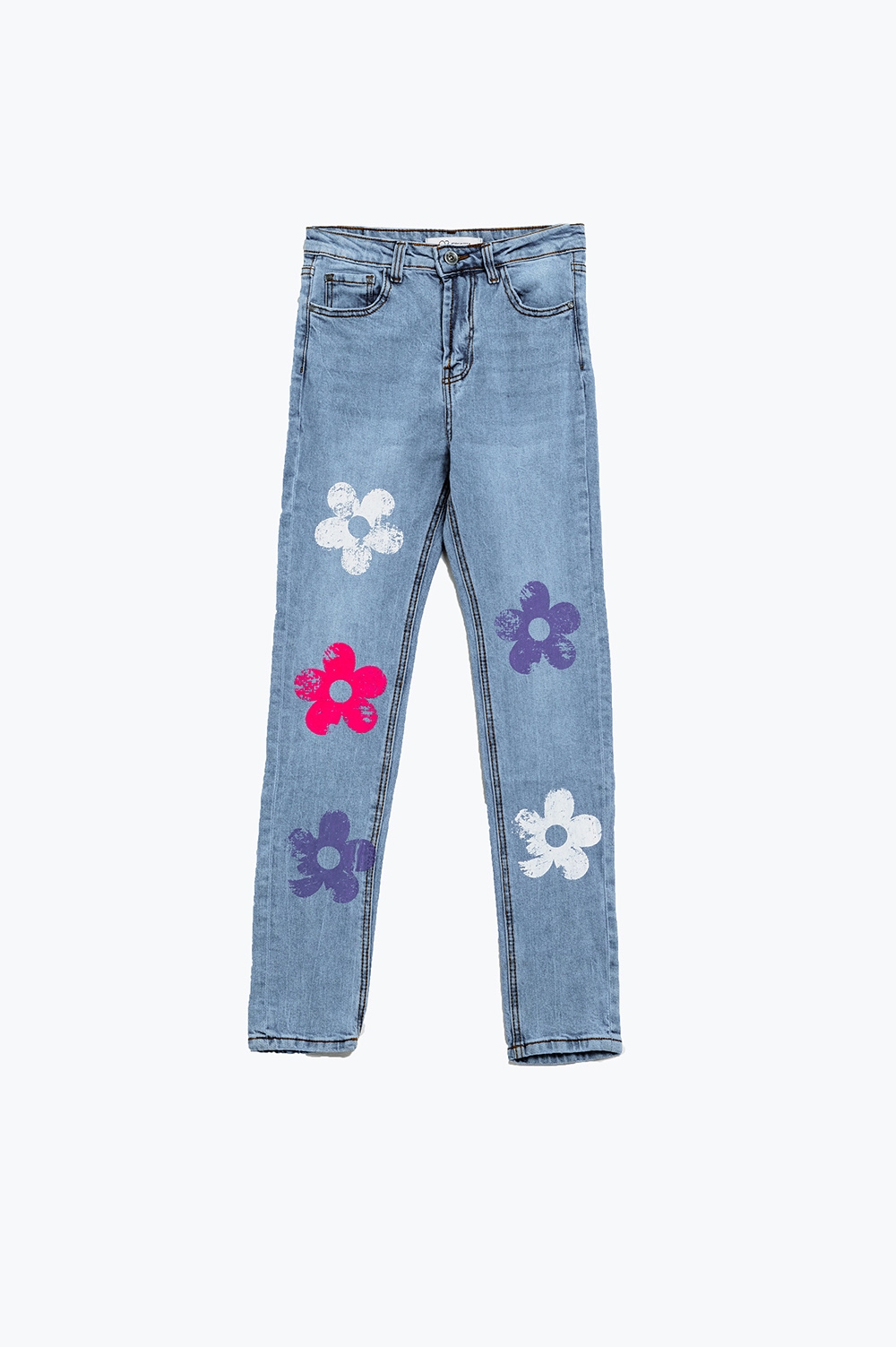 Vaqueros 5 bolsillos skinny con detalle de flores Vaqueros 5 bolsillos skinny con detalle de flores