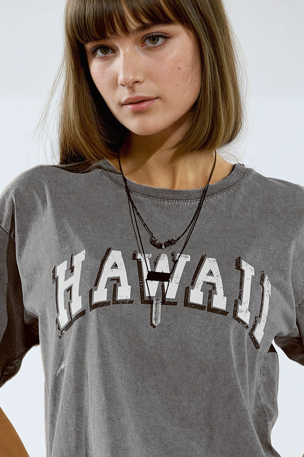 Camiseta Hawaii Efecto Lavado Gris Camiseta Hawaii Efecto Lavado Gris
