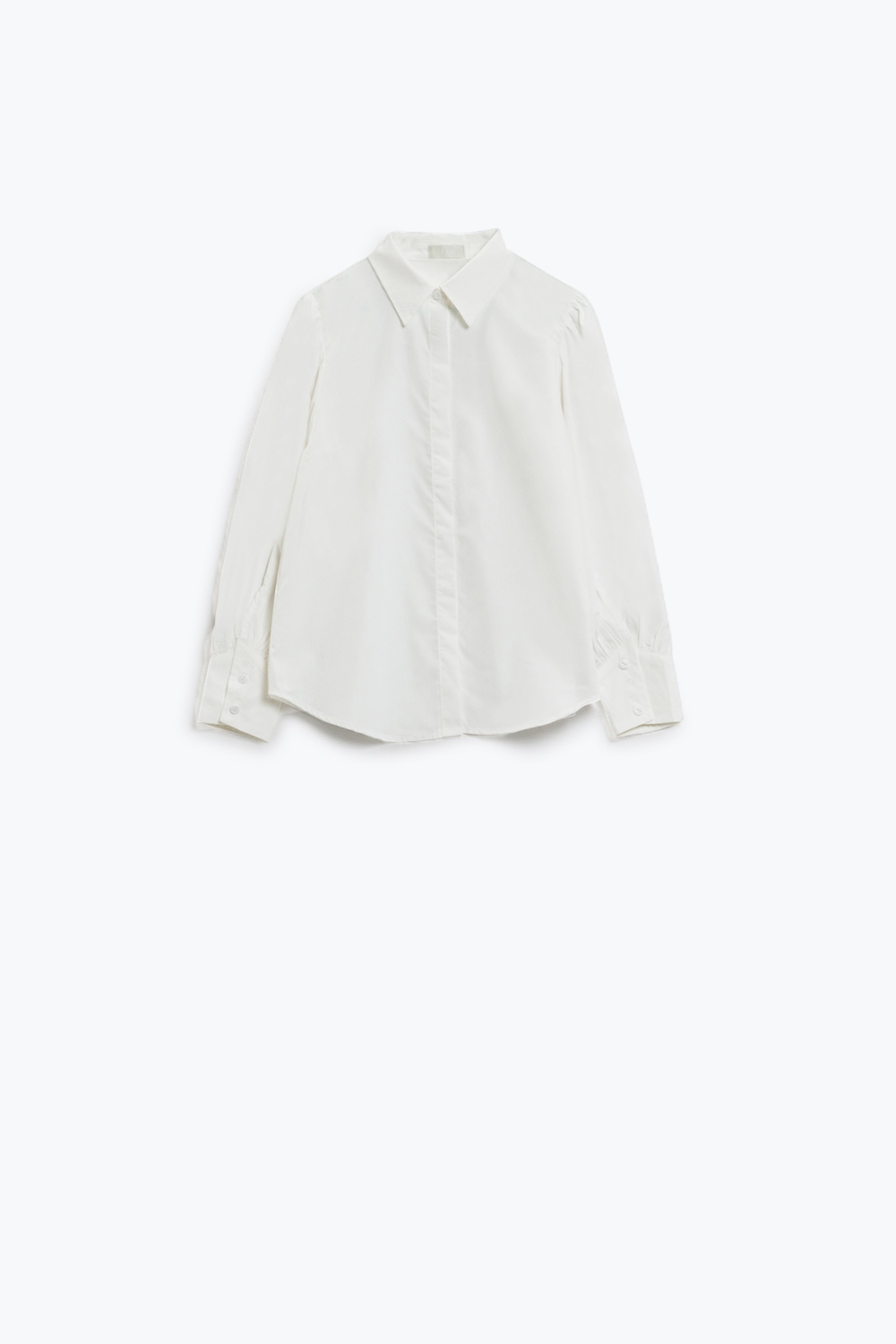 Camisa blanca basica de poplin de manga larga globo Camisa blanca basica de poplin de manga larga globo