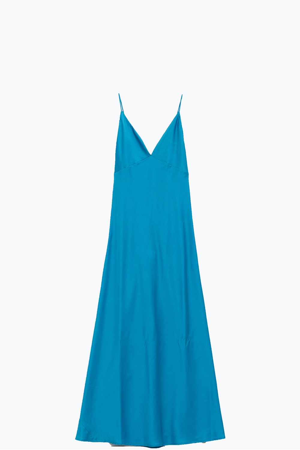 Maxivestido de satén con tirantes en azul Maxivestido de satén con tirantes en azul