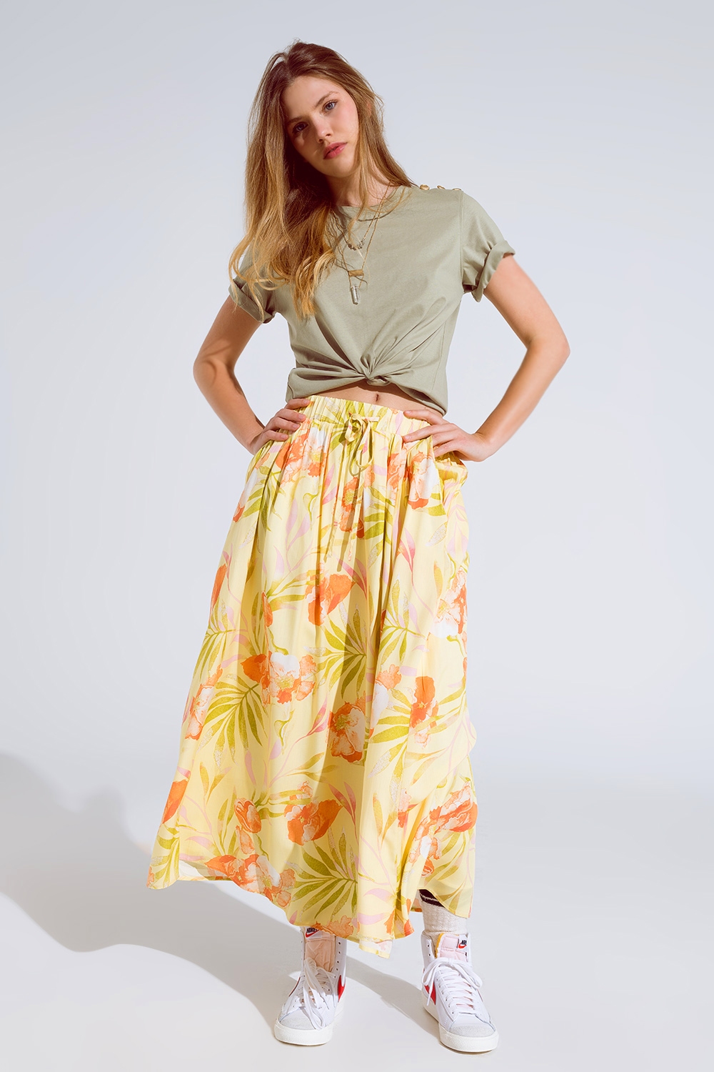 maxi falda amarilla con estampado tropical maxi falda amarilla con estampado tropical