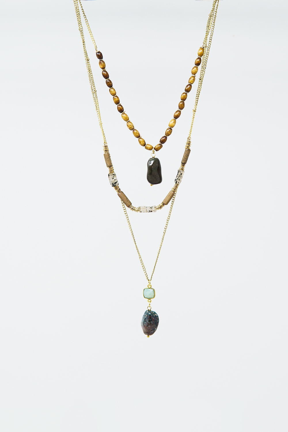 Collar étnico 3 en 1 con piedras grandes y cuentas naturales Collar étnico 3 en 1 con piedras grandes y cuentas naturales