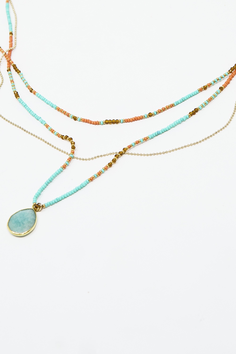 Collar 3 en 1 con cuentas naranjas y azules
