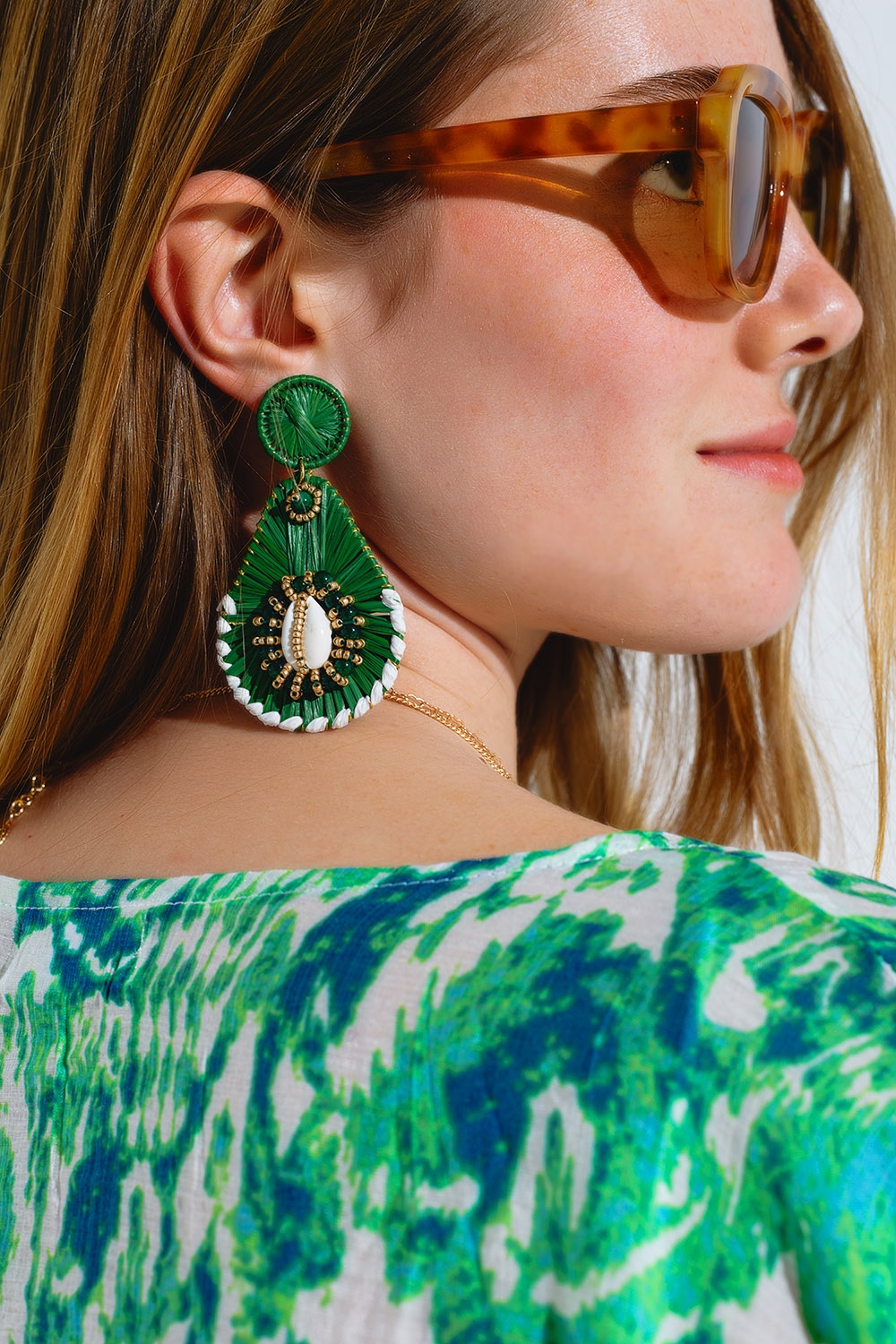 Pendientes Gota Verde Con Adornos
