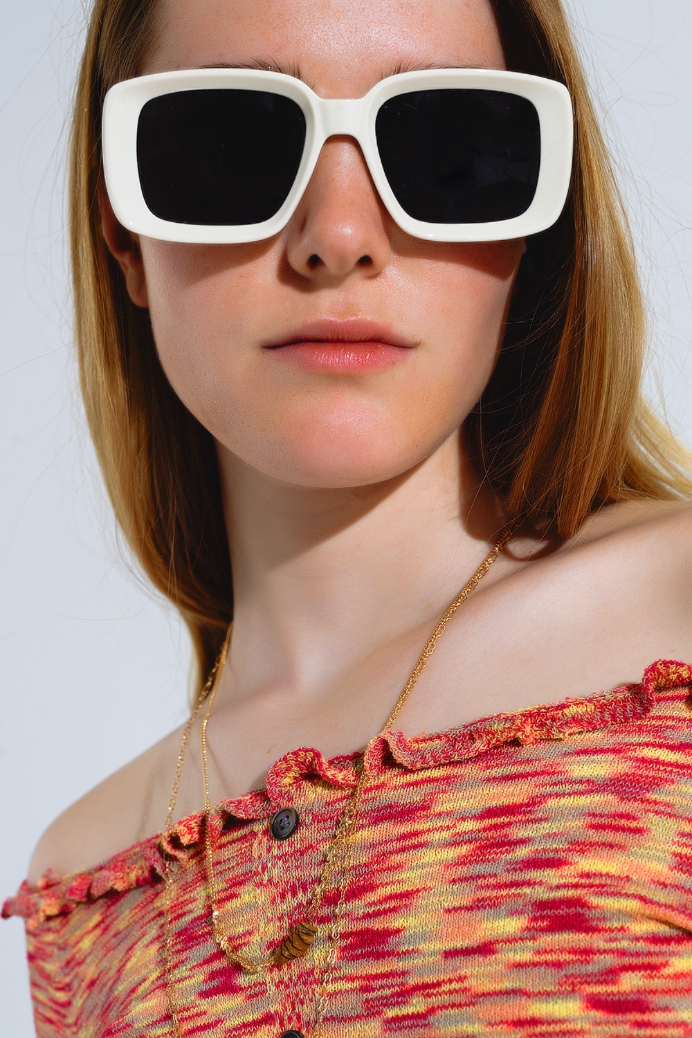 Gafas de sol rectangulares oversize con montura ancha en blanco
