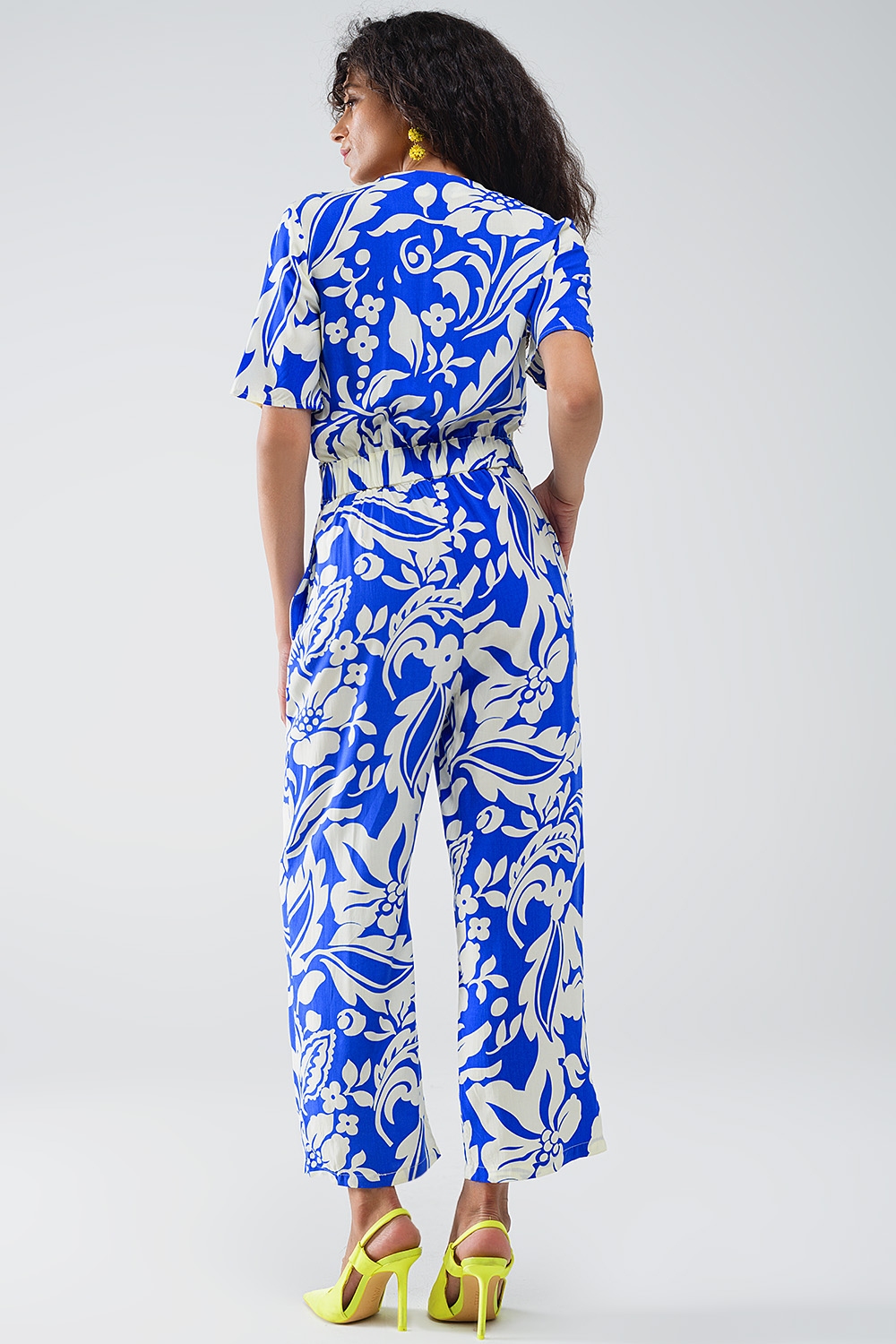 Mono Floral De Manga Corta En Azul