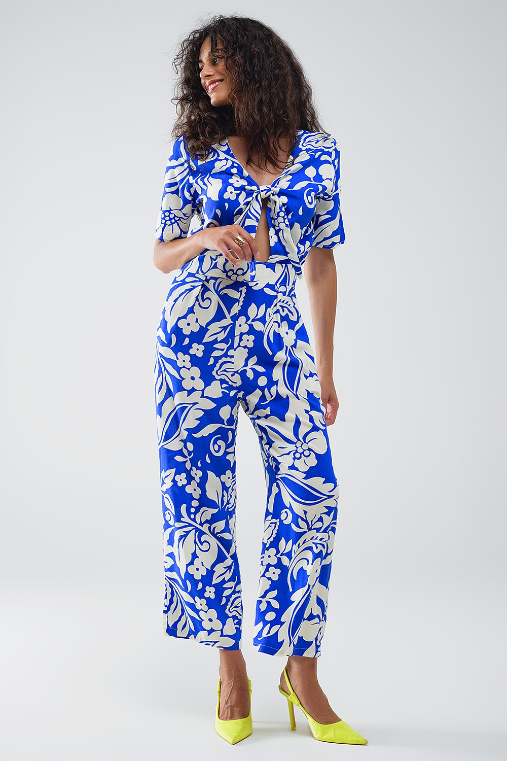 Mono Floral De Manga Corta En Azul