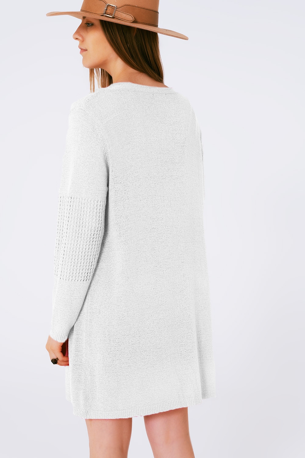 C&aacute;rdigan de Croch&eacute; con Cord&oacute;n de Ajuste en Blanco