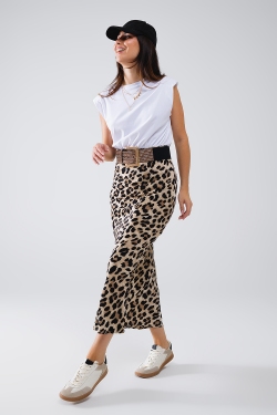 Satin-Finish Contrast Midi Dress in Leopard Print