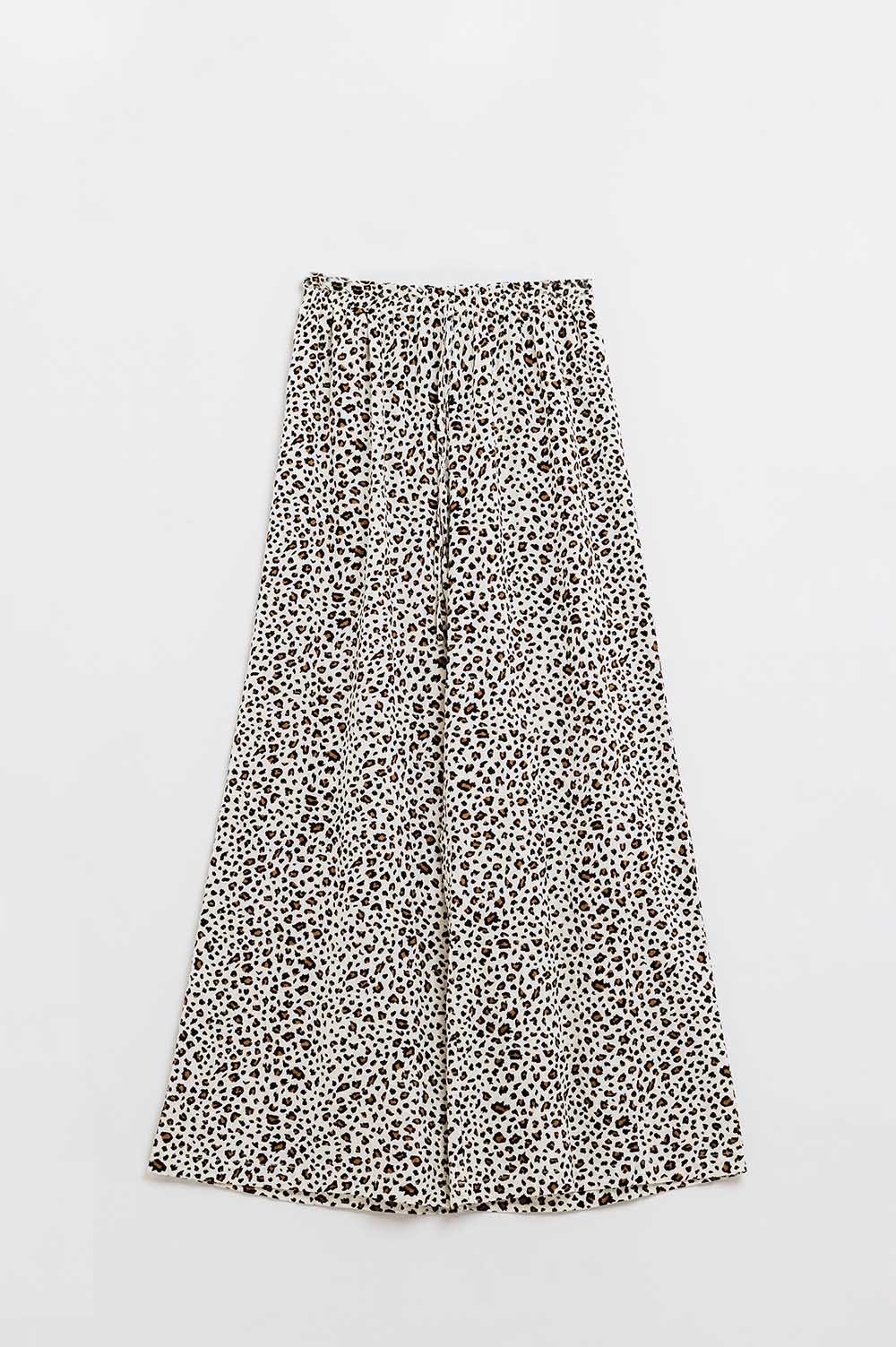 Pantalón recto con cintura elástica y estampado de leopardo Pantalón recto con cintura elástica y estampado de leopardo