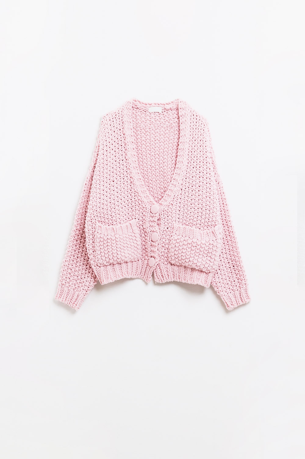 Chaqueta oversize de punto grueso rosa con bolsillos Chaqueta oversize de punto grueso rosa con bolsillos