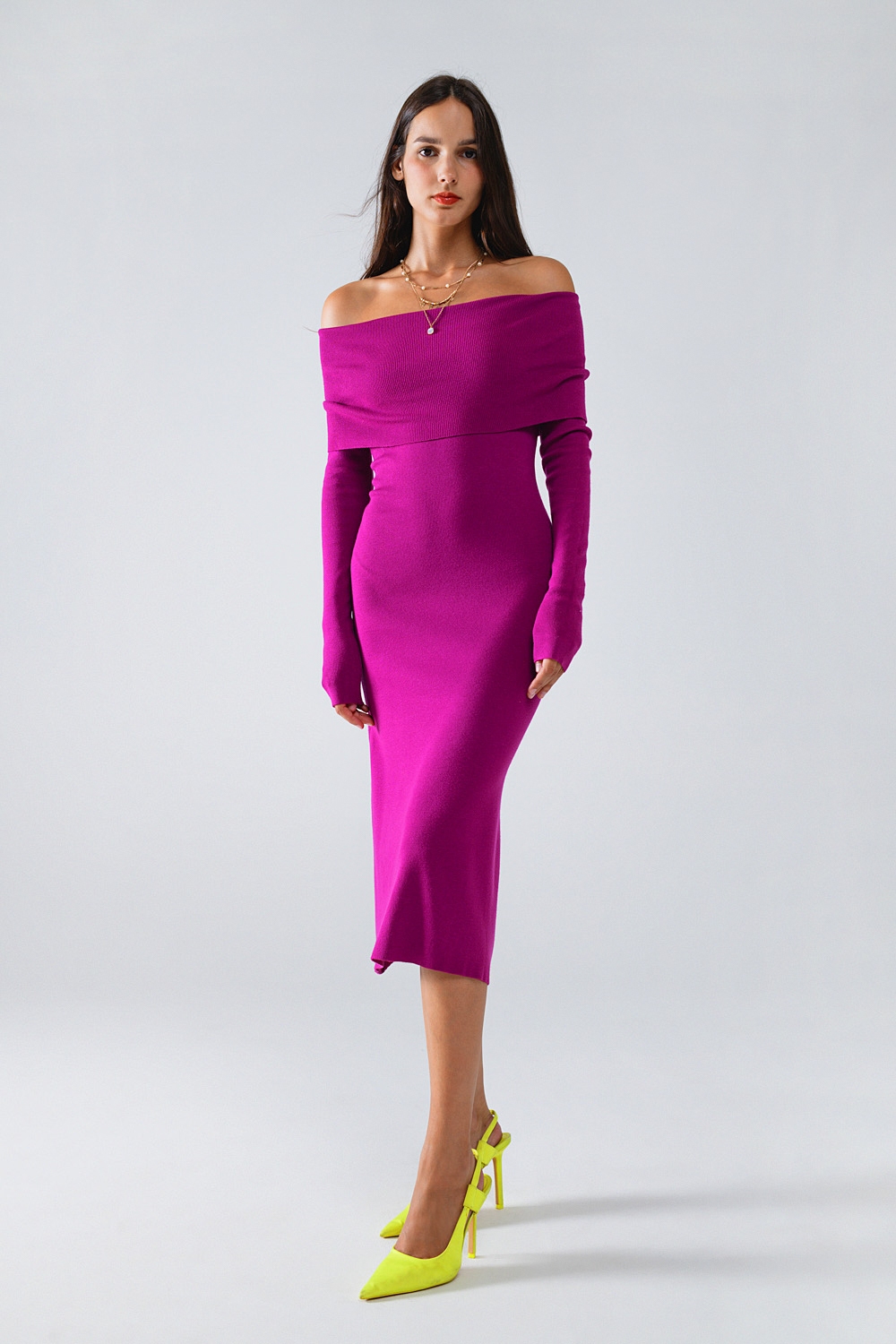 Vestido Midi de Punto Folover Badot en Magenta