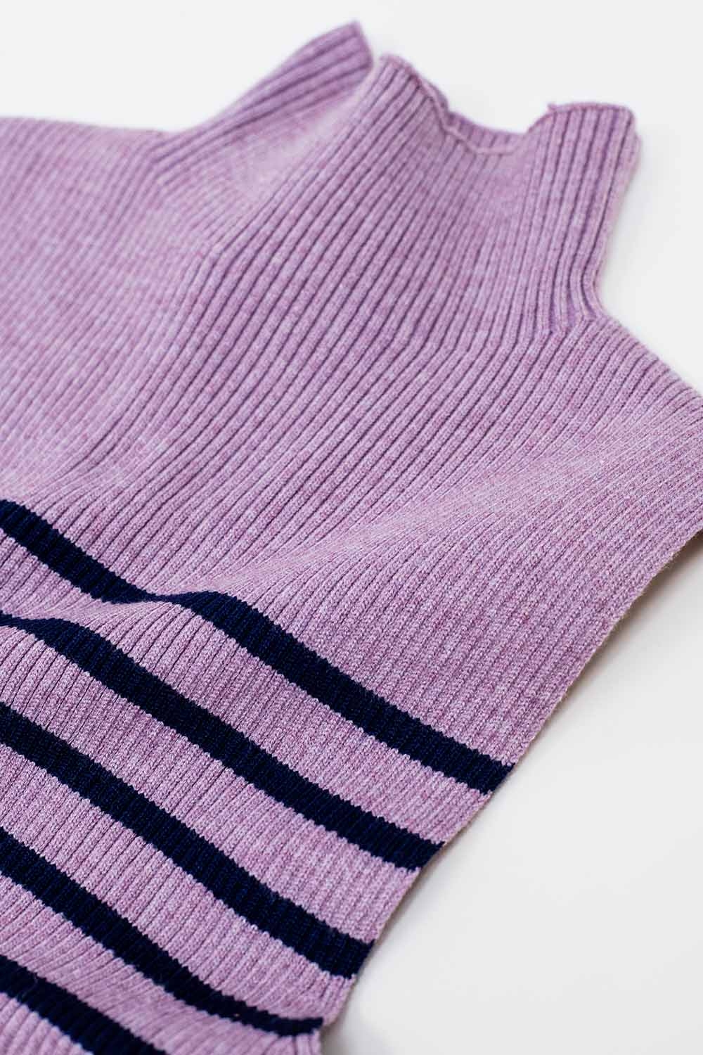 Camiseta De Tirantes Con Cuello De Tortuga A Rayas En Lavander